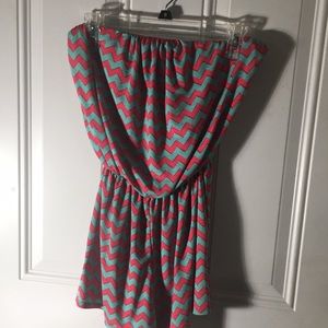 Voll woman’s blue and pink chevron design strapless ballon top shorts romper